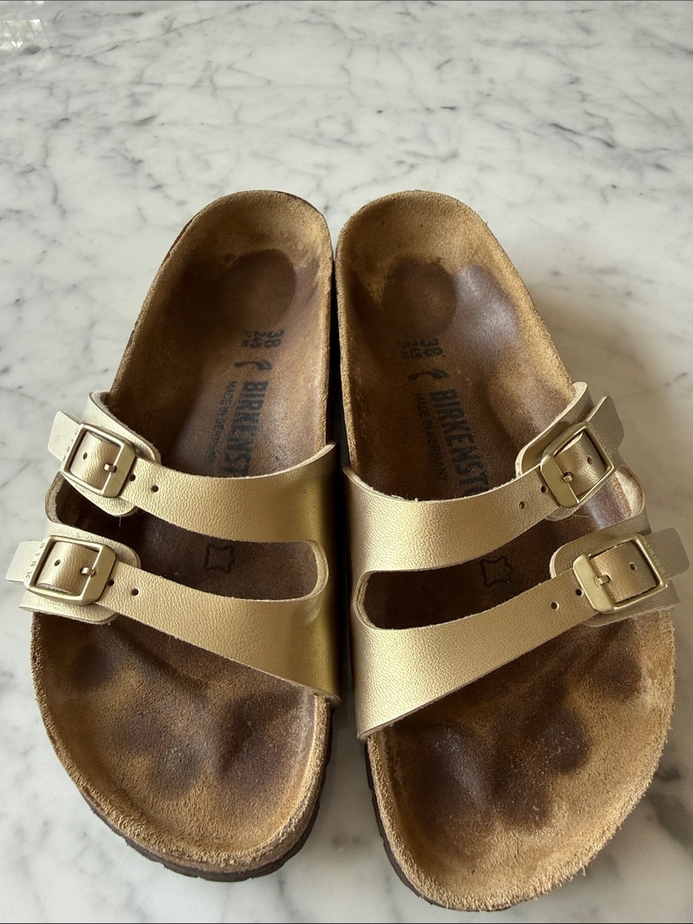 Birkenstock gold Ibiza sandals. Size 38